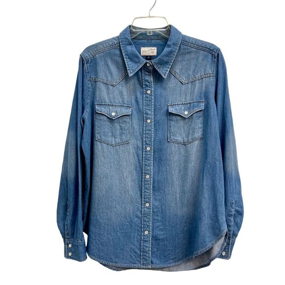 Universal Thread Tops - Universal Thread Goods Women Blue Denim Long Sleeve Button Up Shirt Top Size M